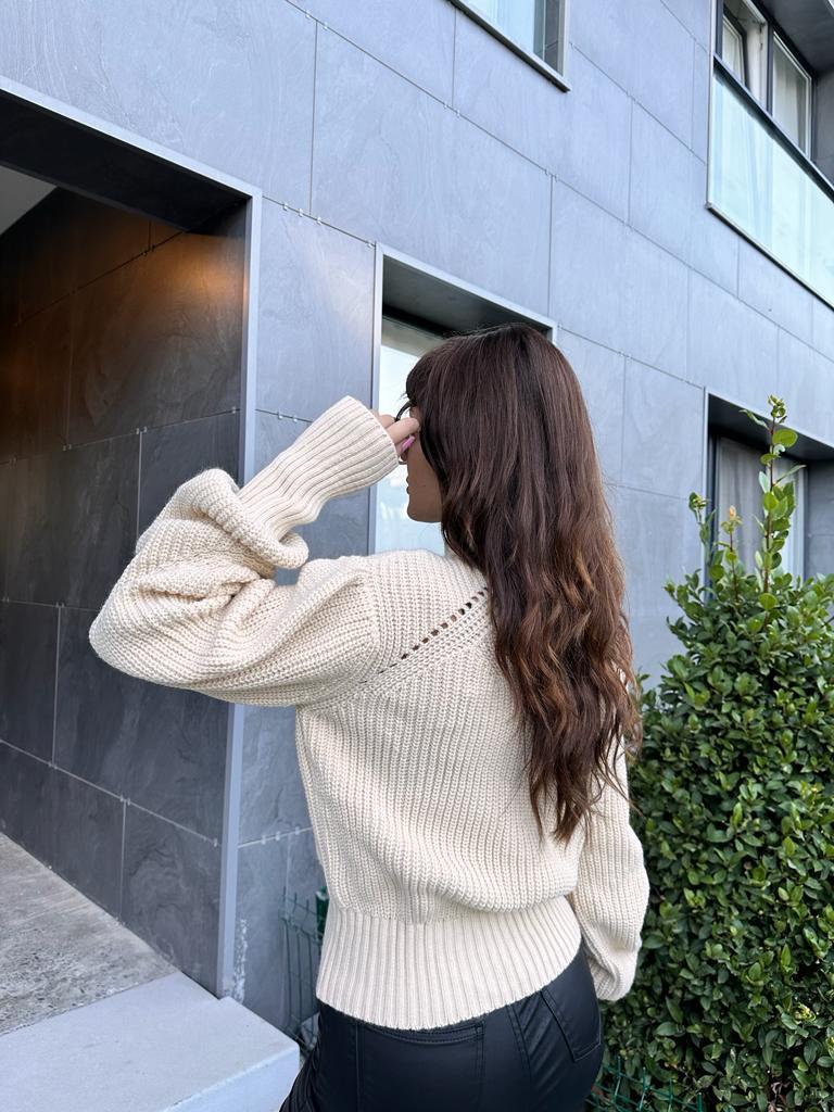 Zra Model Taş Düğmeli Balon Kol Triko Kazak 1707406