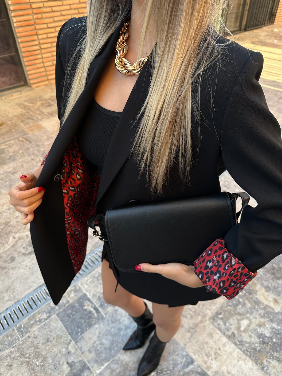Zyra Kırmızı Leopar Astarlı Siyah Blazer Ceket bckt1096rvd