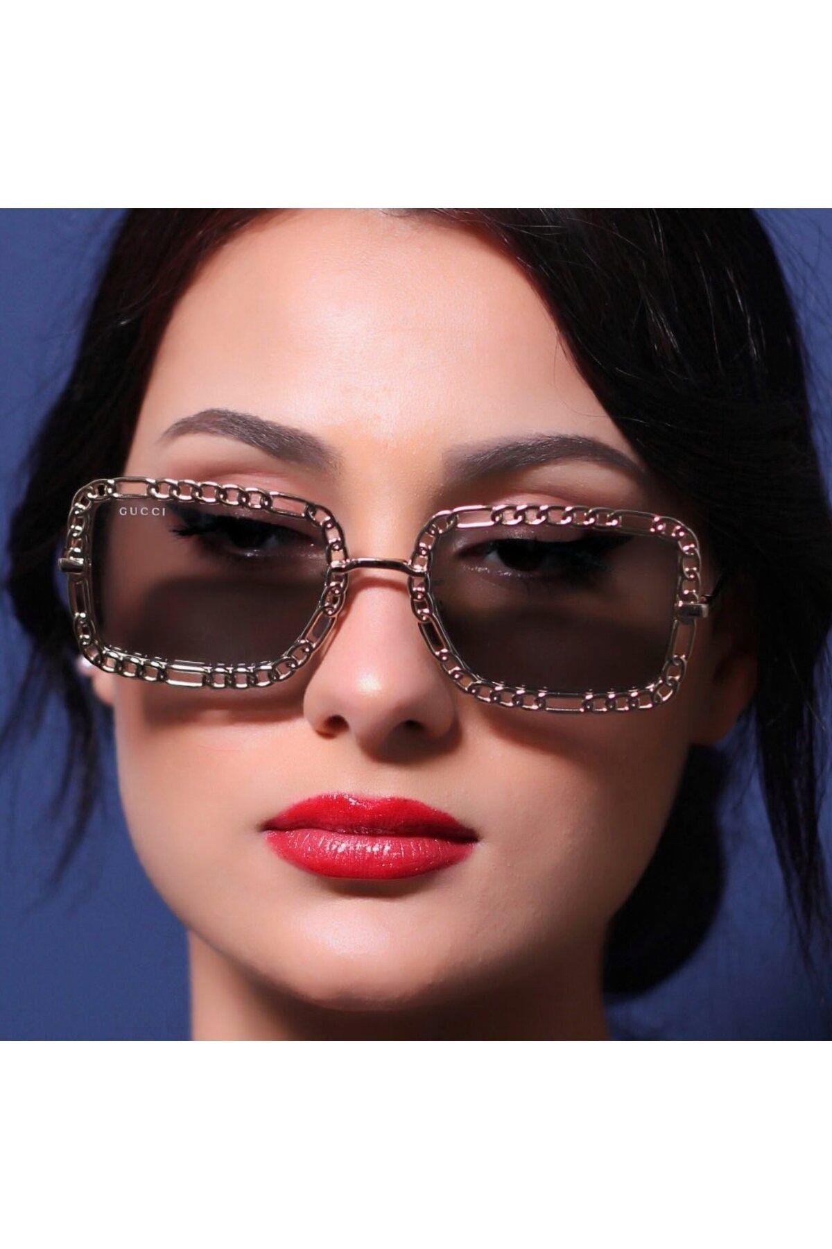 Gucci GG1112S 001 54-22 Kadın Füme Mat Camlı Altın Çerçeve Dikdörtgen Güneş Gözlüğü
