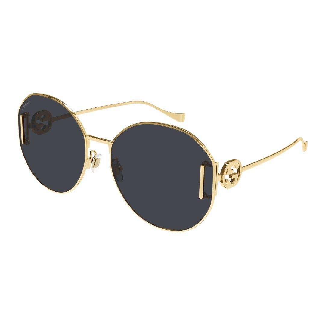 Gucci GG1206SA 002 63-18 Kadın Füme Mat Camlı Oval Altın Metal Çerçeveli Güneş Gözlüğü