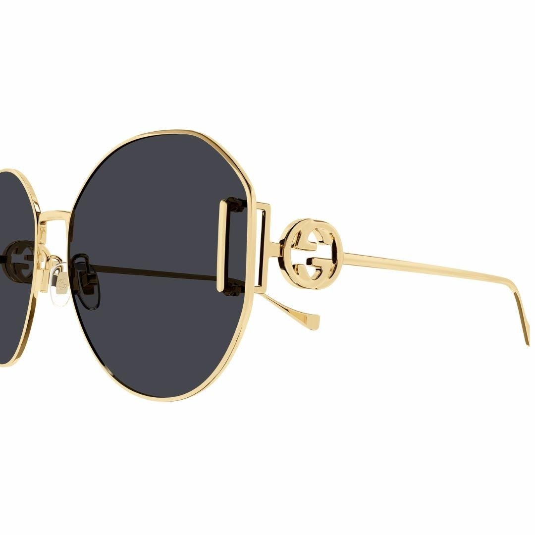 Gucci GG1206SA 002 63-18 Kadın Füme Mat Camlı Oval Altın Metal Çerçeveli Güneş Gözlüğü