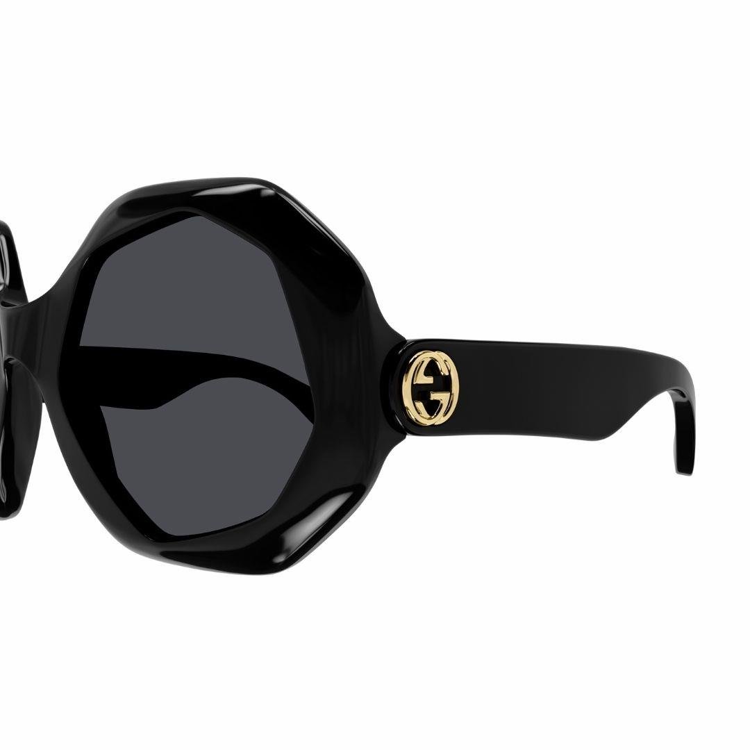 Gucci GG1242S 001 57-24 Kadın Füme Mat Camlı Siyah Asetat Geometrik Güneş Gözlüğü