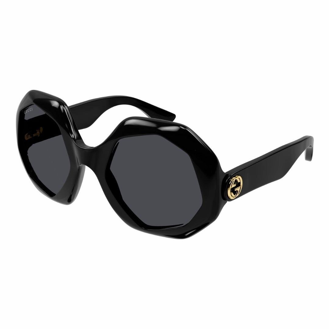 Gucci GG1242S 001 57-24 Kadın Füme Mat Camlı Siyah Asetat Geometrik Güneş Gözlüğü