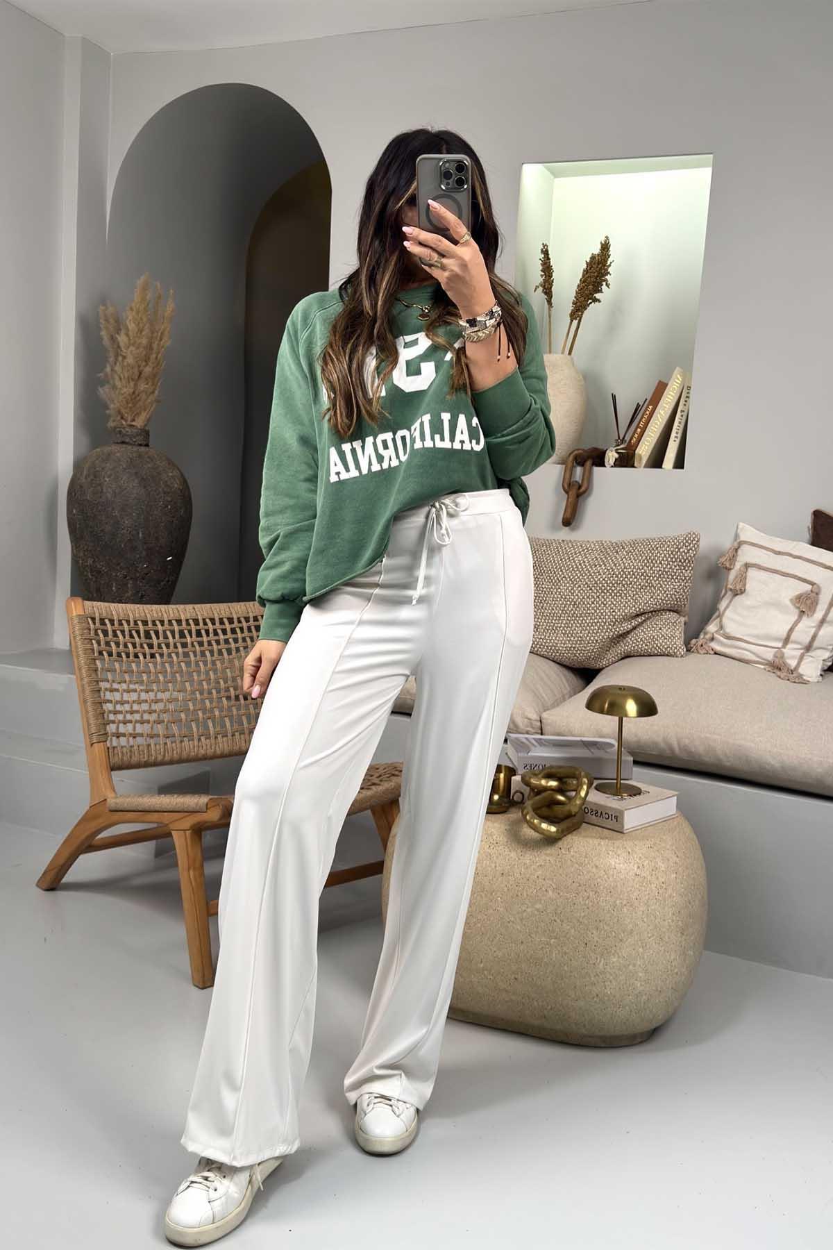 91 Yıkamalı Kısa Sweatshirt Yeşil