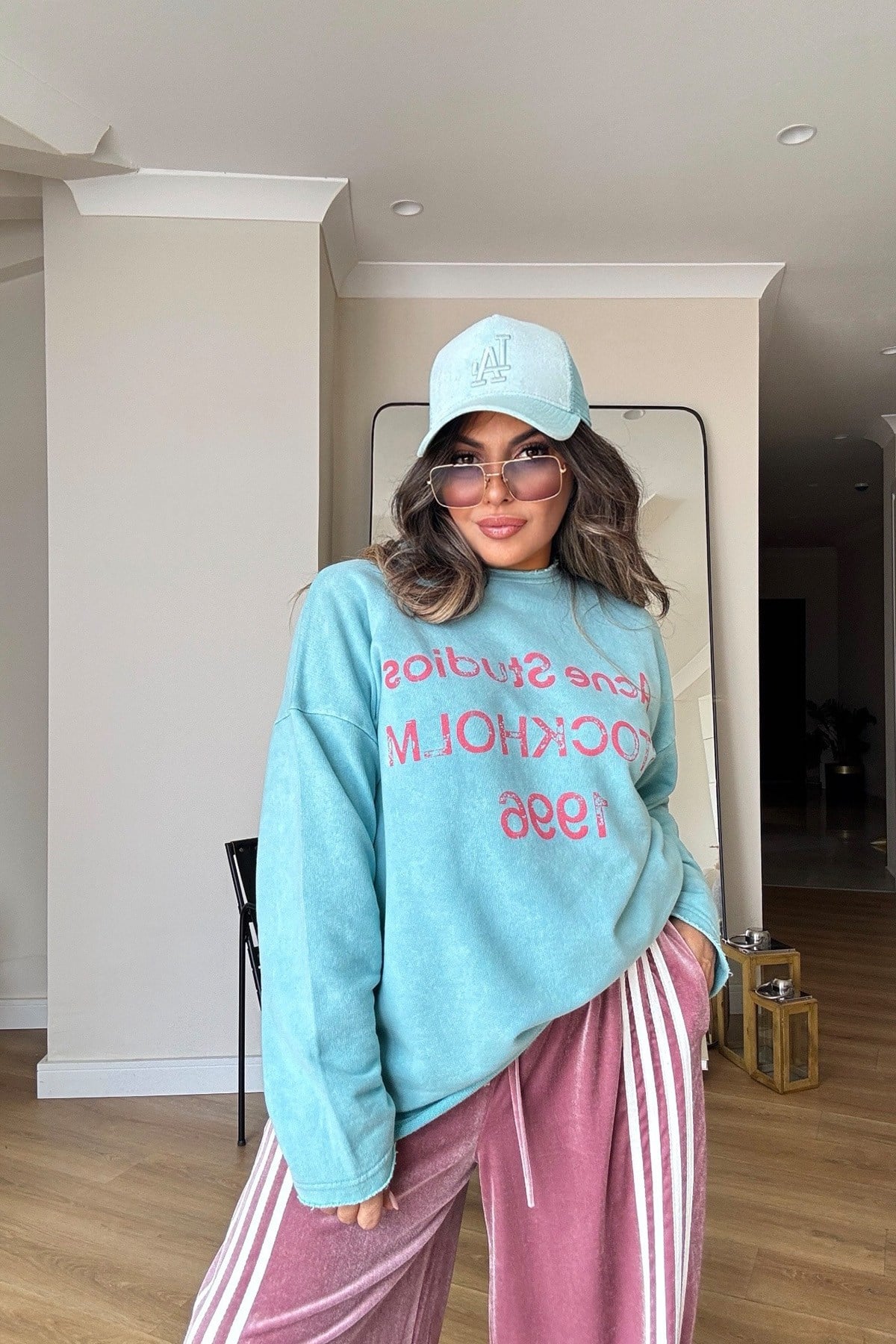 ACN Studio Yıkamalı Sweatshirt Turkuaz
