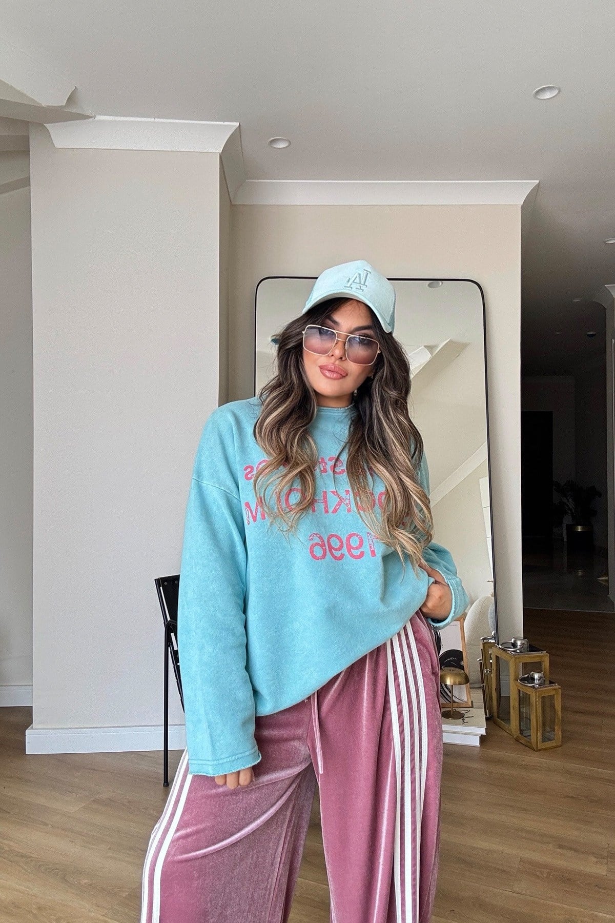 ACN Studio Yıkamalı Sweatshirt Turkuaz