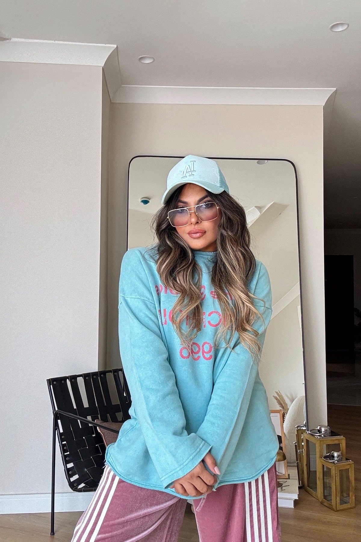 ACN Studio Yıkamalı Sweatshirt Turkuaz