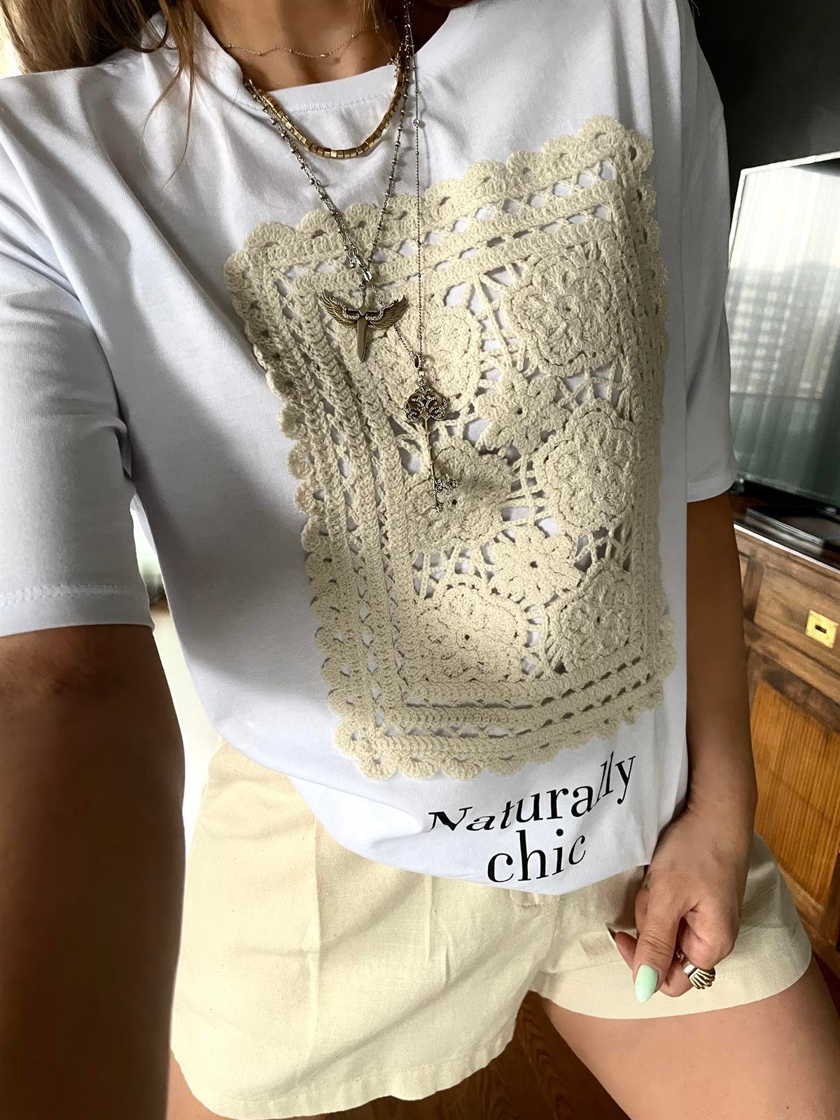 Ajurlu Patcwork Tshirt Beyaz