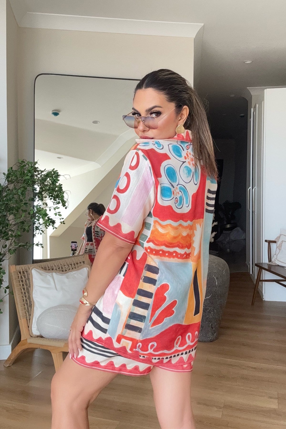 Alms Model Keten Şortlu Takım Kırmızı