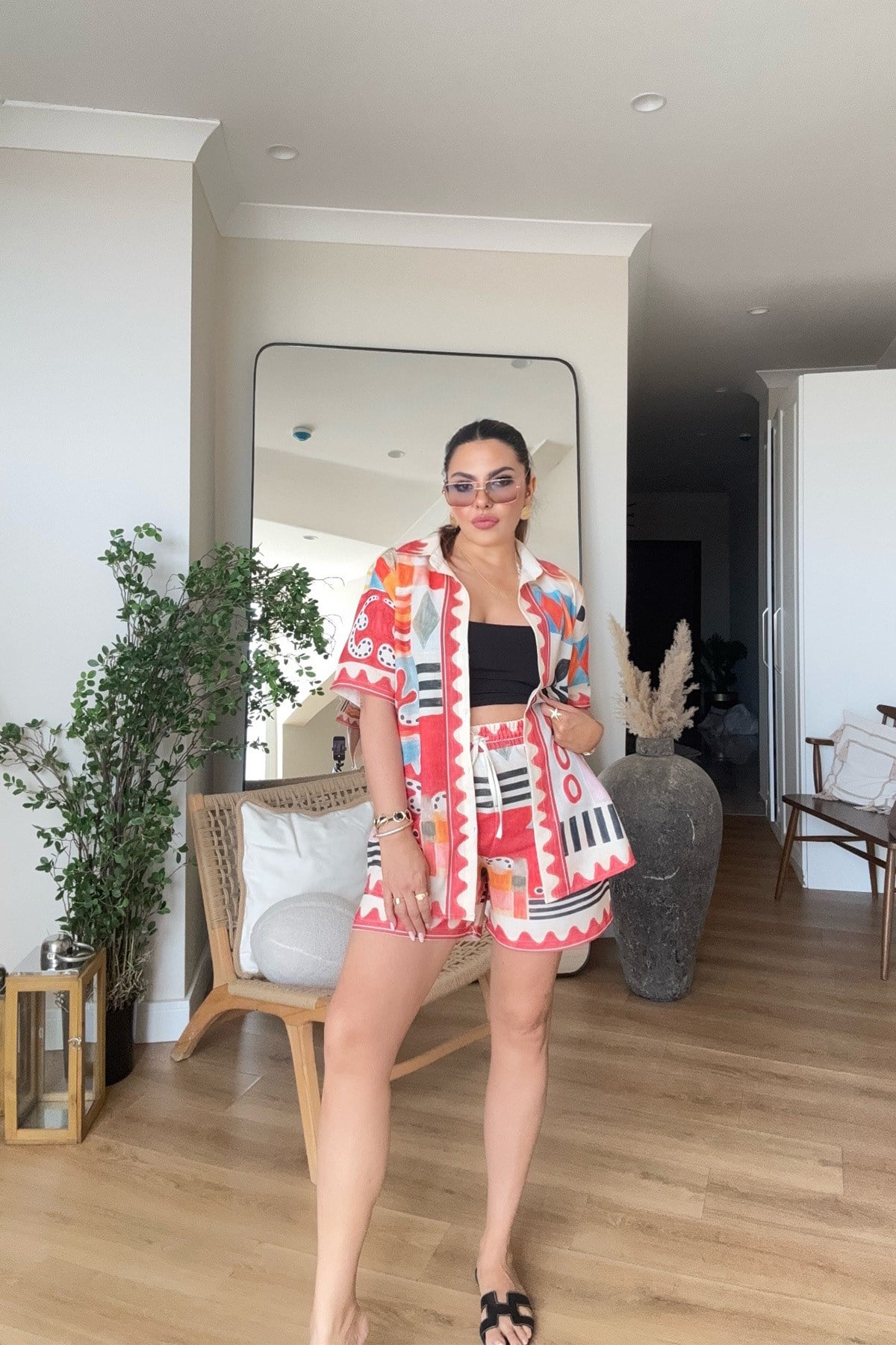 Alms Model Keten Şortlu Takım Kırmızı