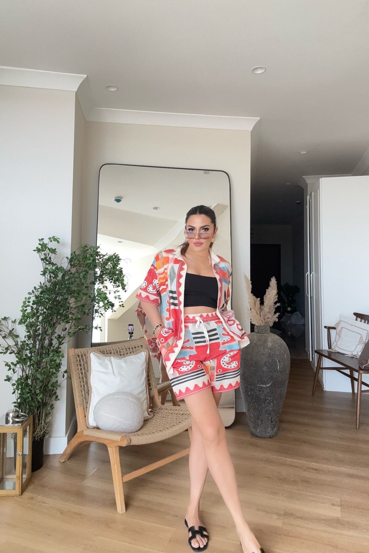 Alms Model Keten Şortlu Takım Kırmızı