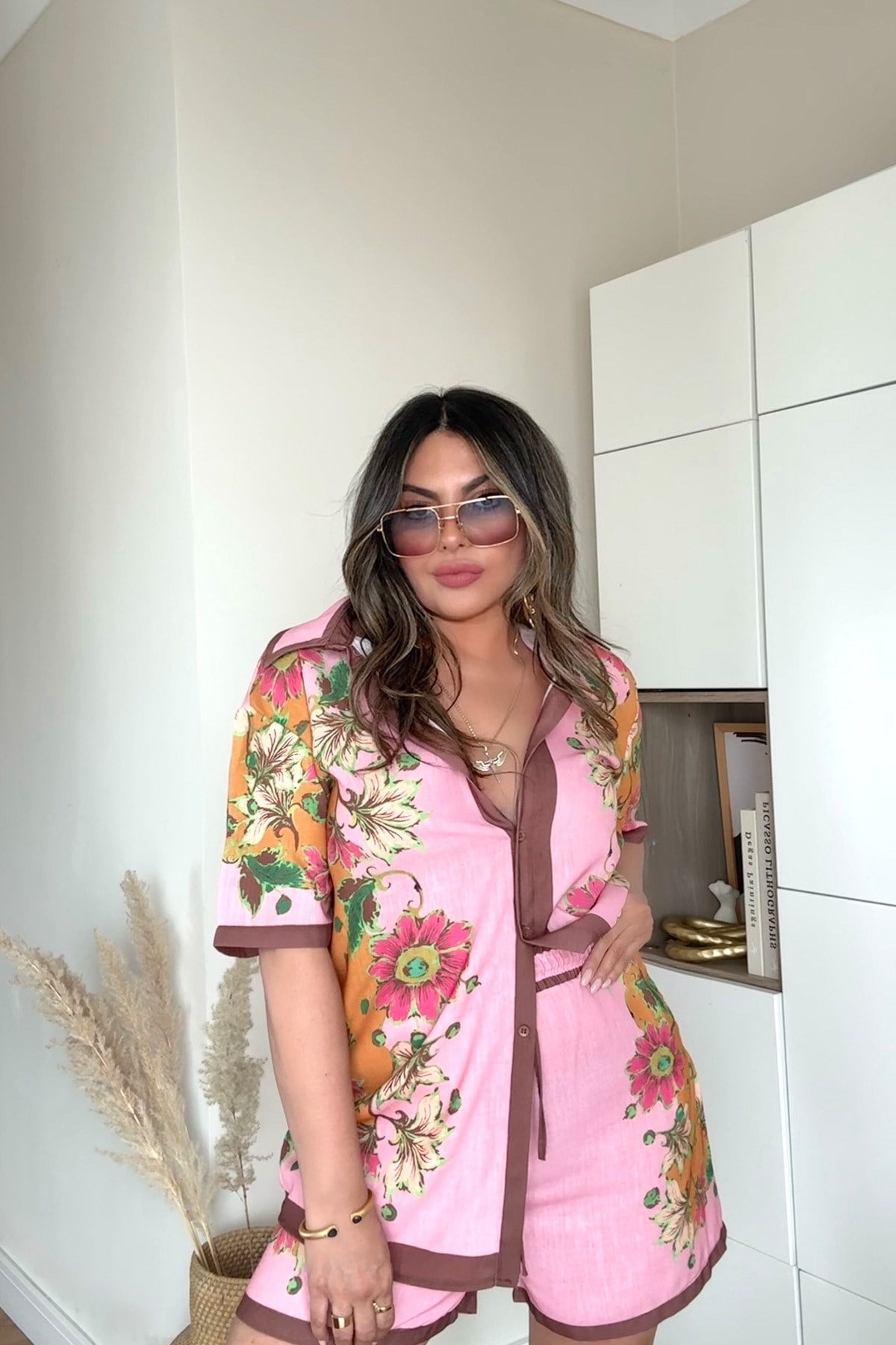Alms Model Keten Şortlu Takım Pembe