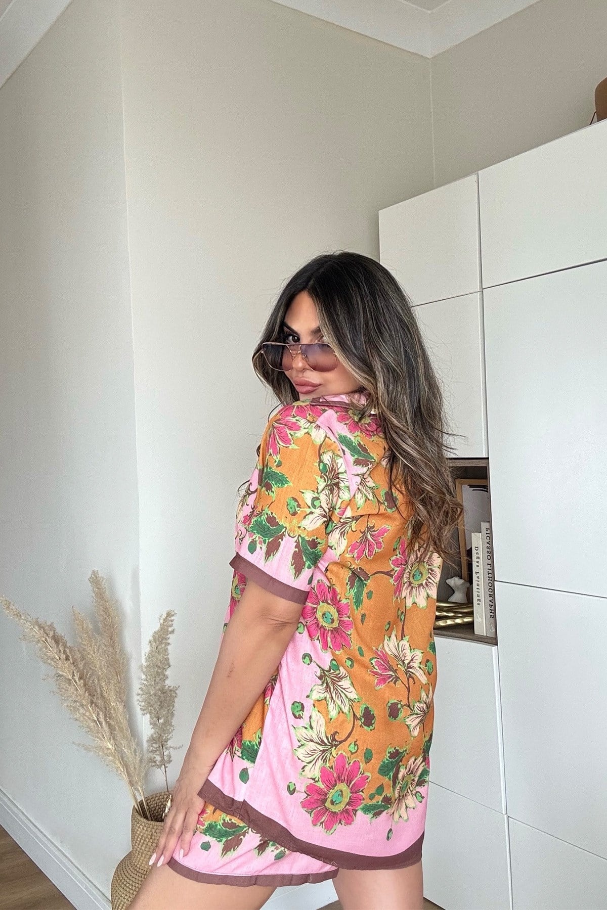 Alms Model Keten Şortlu Takım Pembe