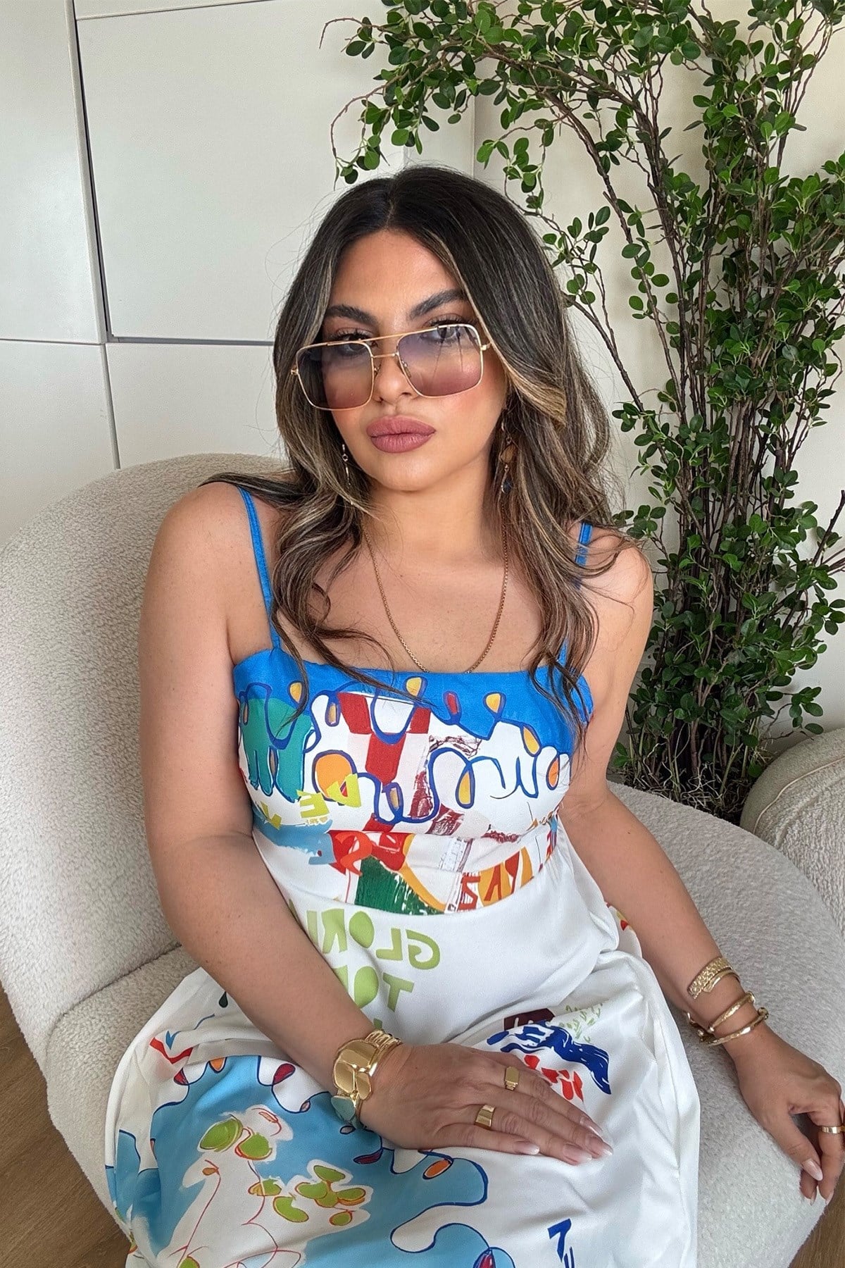 Alms Summer Dress Mavi-Beyaz