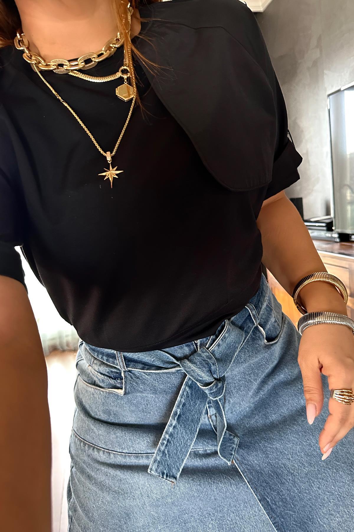 Apoletli Tshirt Siyah