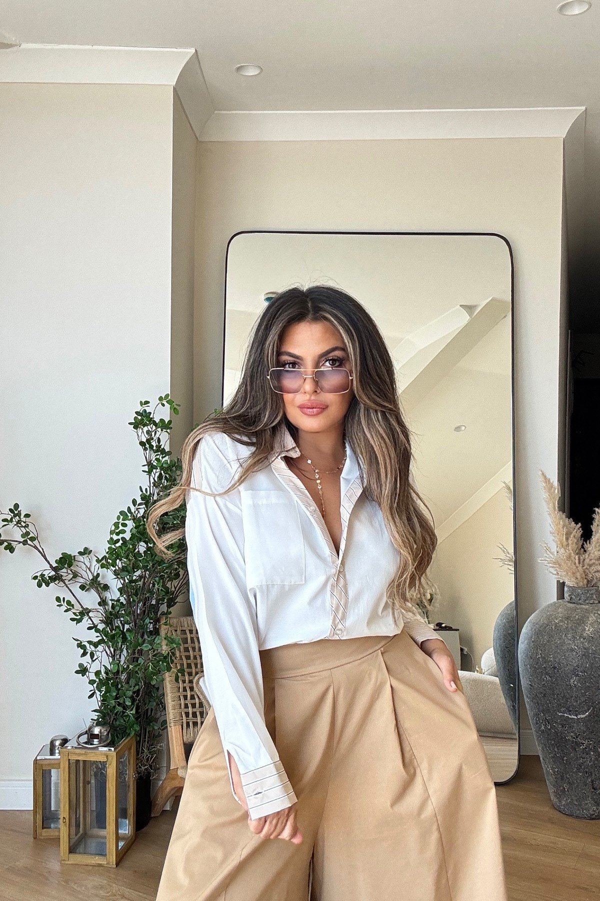 Arka Bel Lastikli Pantolon Etek Camel
