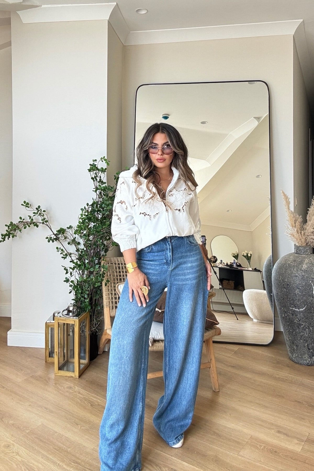 Arka Bel Lastikli Tencel Denim Jean Mavi