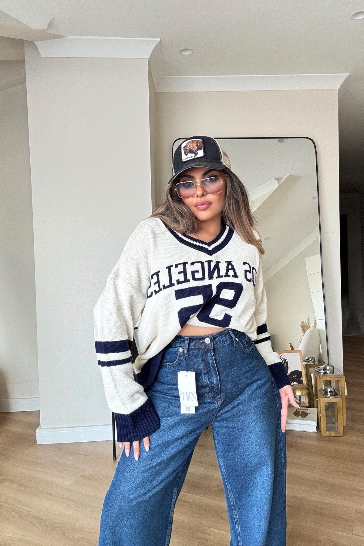 Arka Bel Lastikli Tencel Denim Pantolon Koyu Mavi