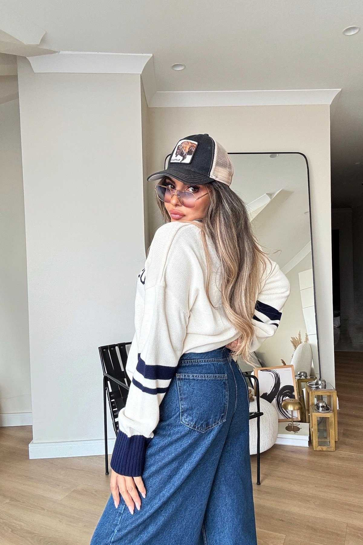 Arka Bel Lastikli Tencel Denim Pantolon Koyu Mavi