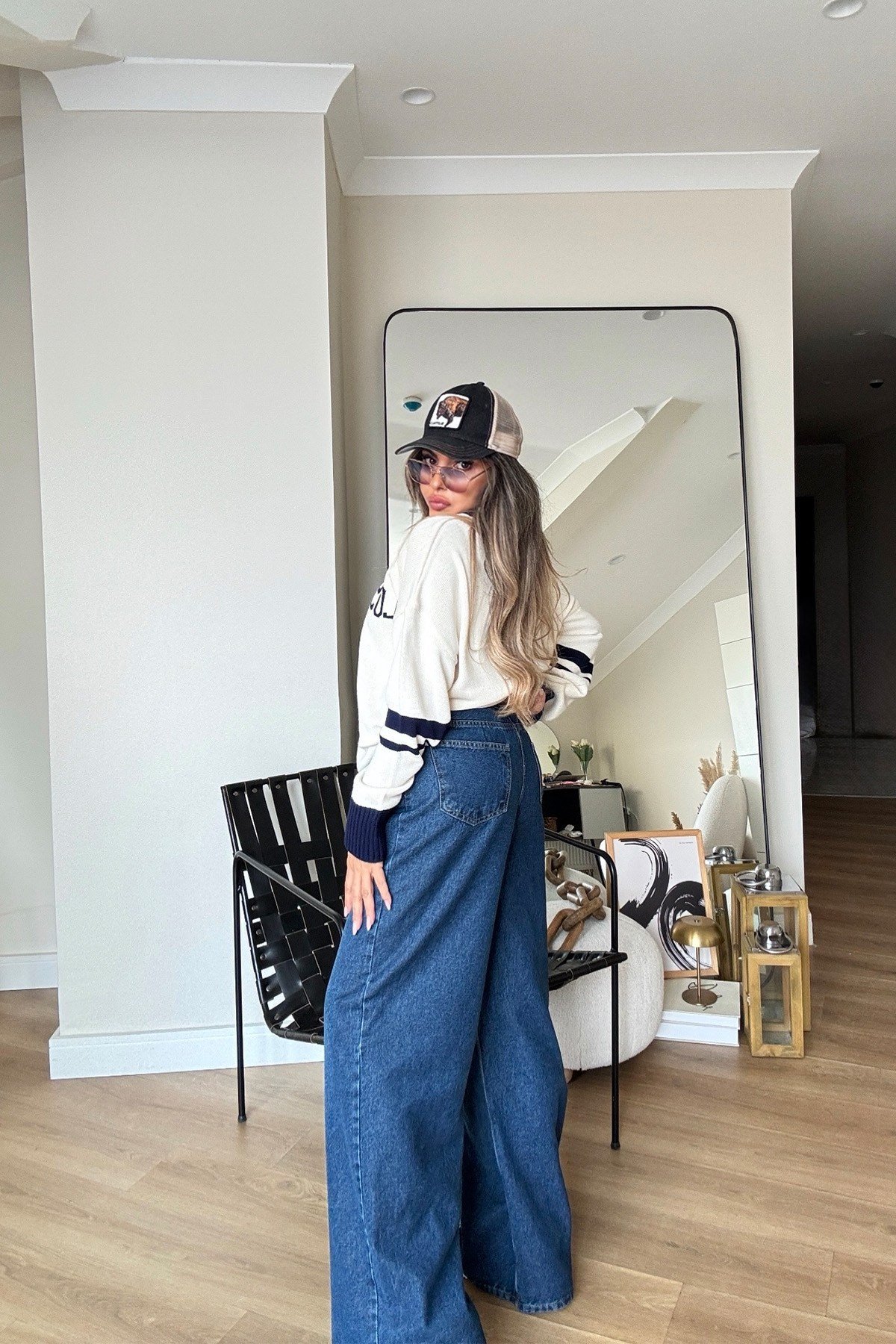 Arka Bel Lastikli Tencel Denim Pantolon Koyu Mavi