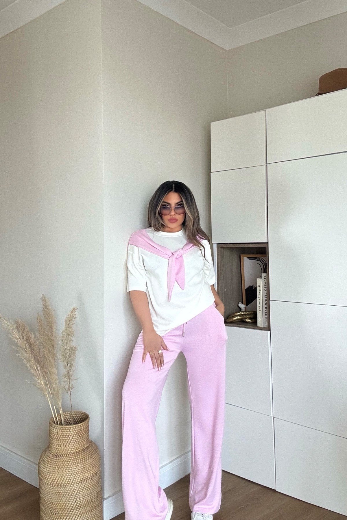 Bağlama Detaylı Modal Takım Açık Pembe