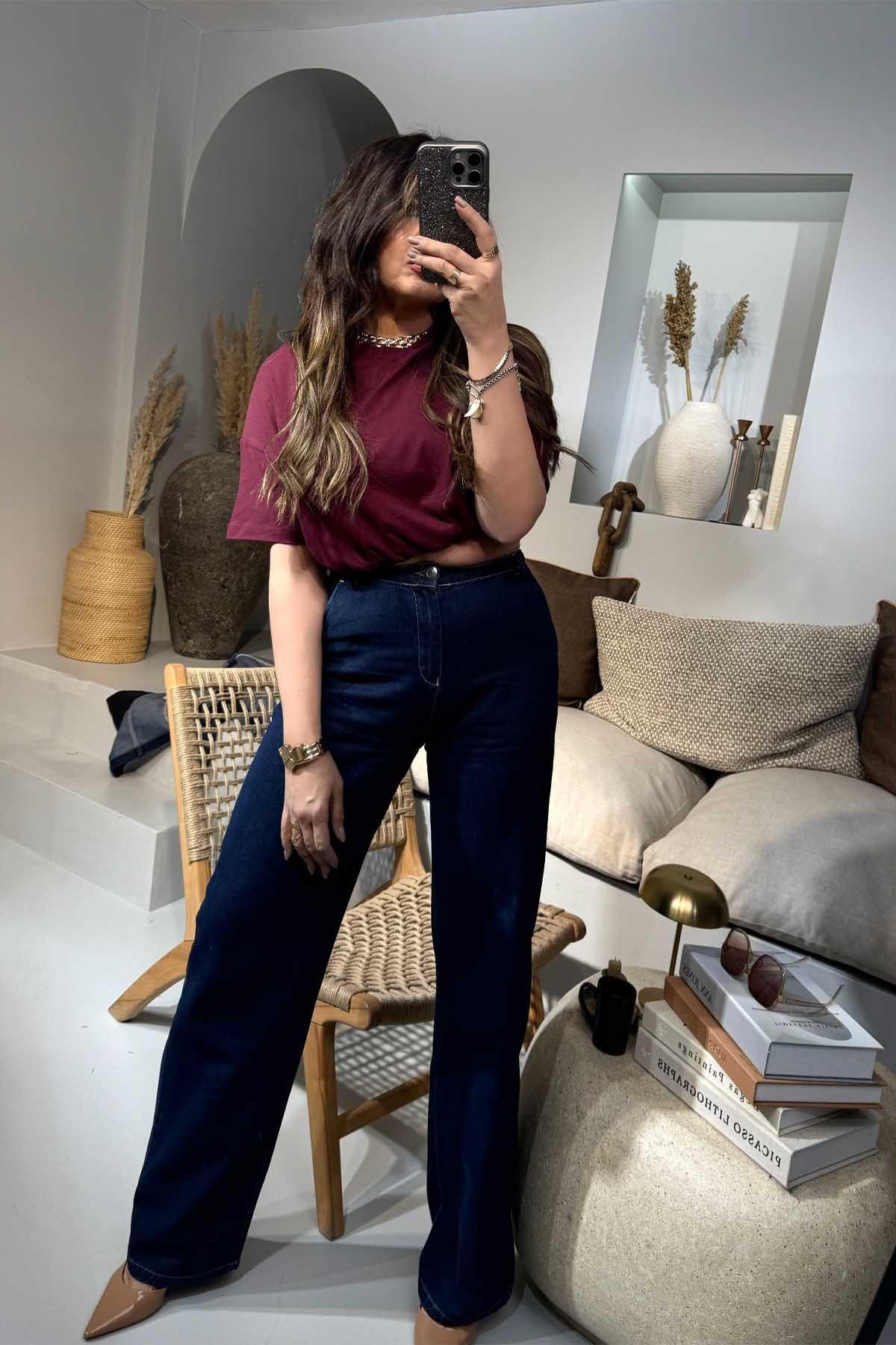 Balon Model Beli Lastikli Crop Bordo