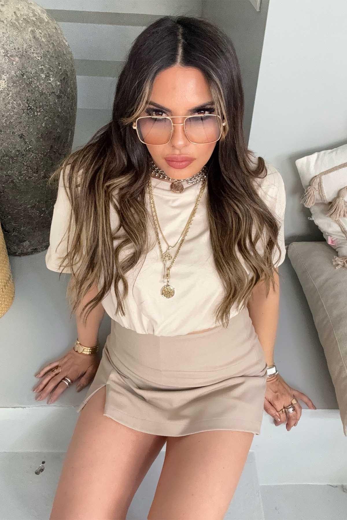 Balon Model Beli Lastikli Crop Taş
