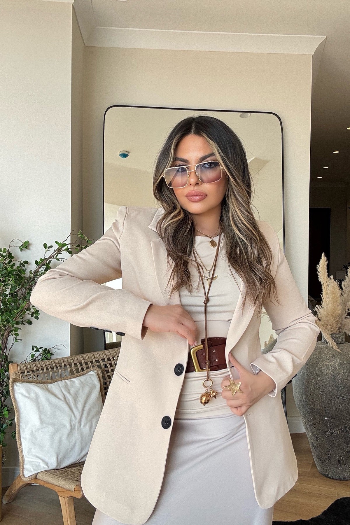 Basic İki Düğme Blazer Ceket Bej