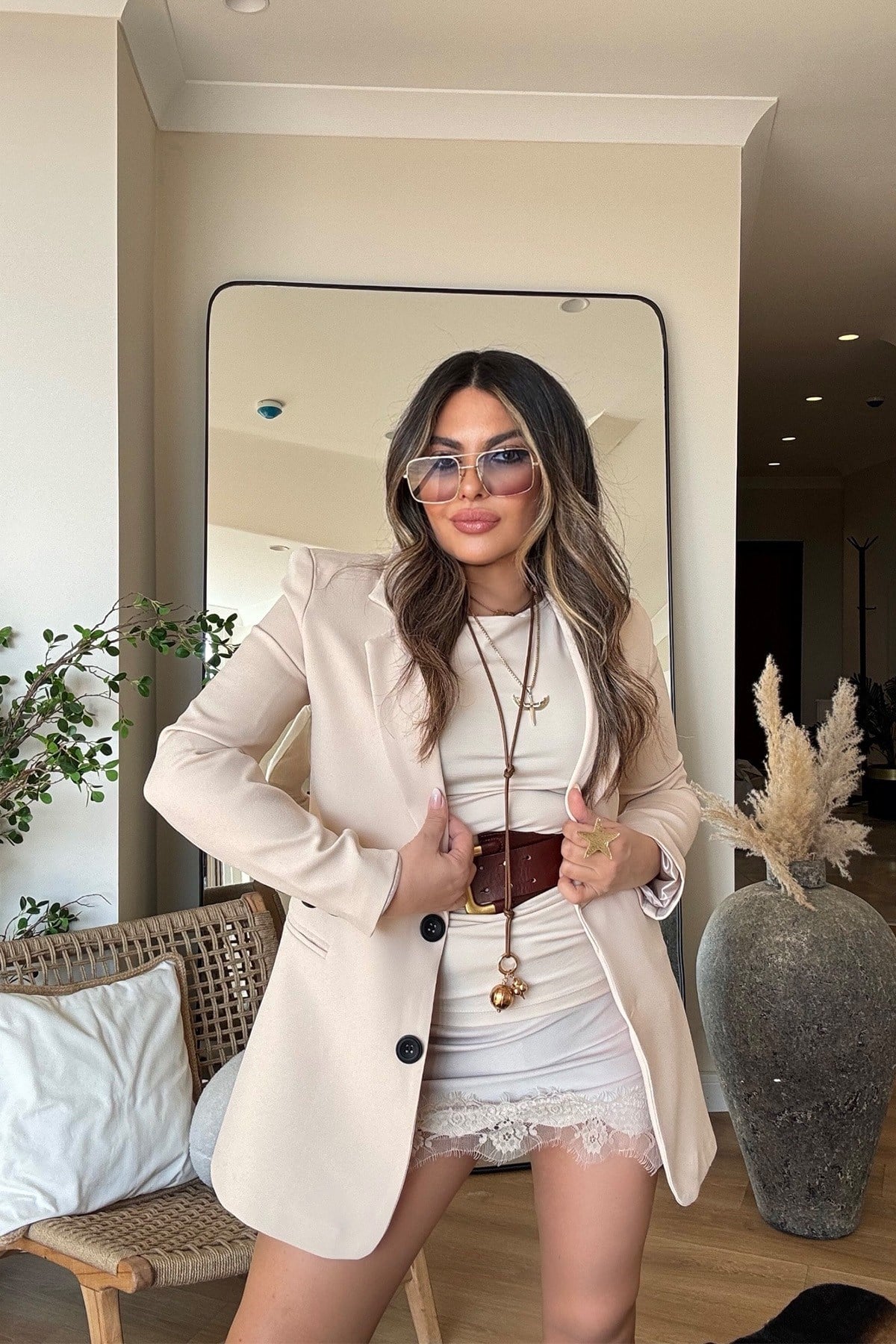 Basic İki Düğme Blazer Ceket Bej
