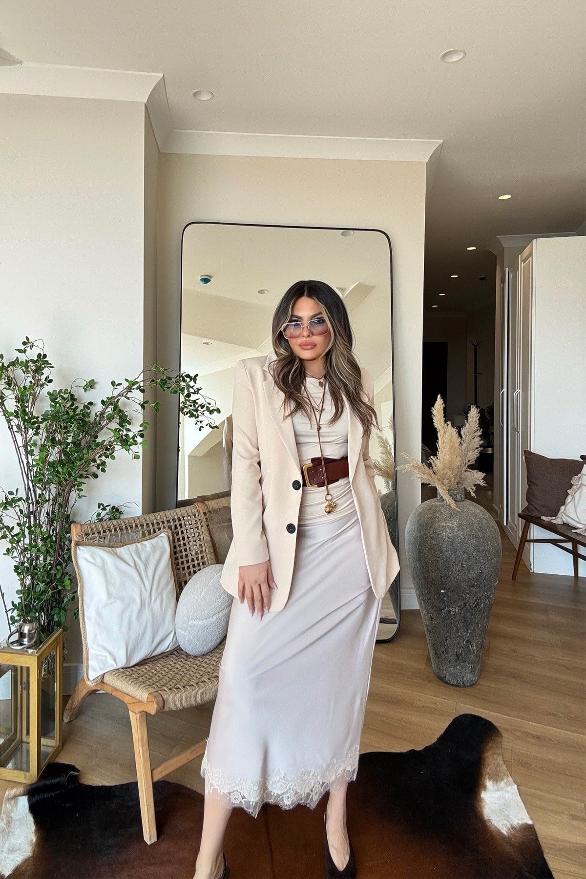 Basic İki Düğme Blazer Ceket Bej