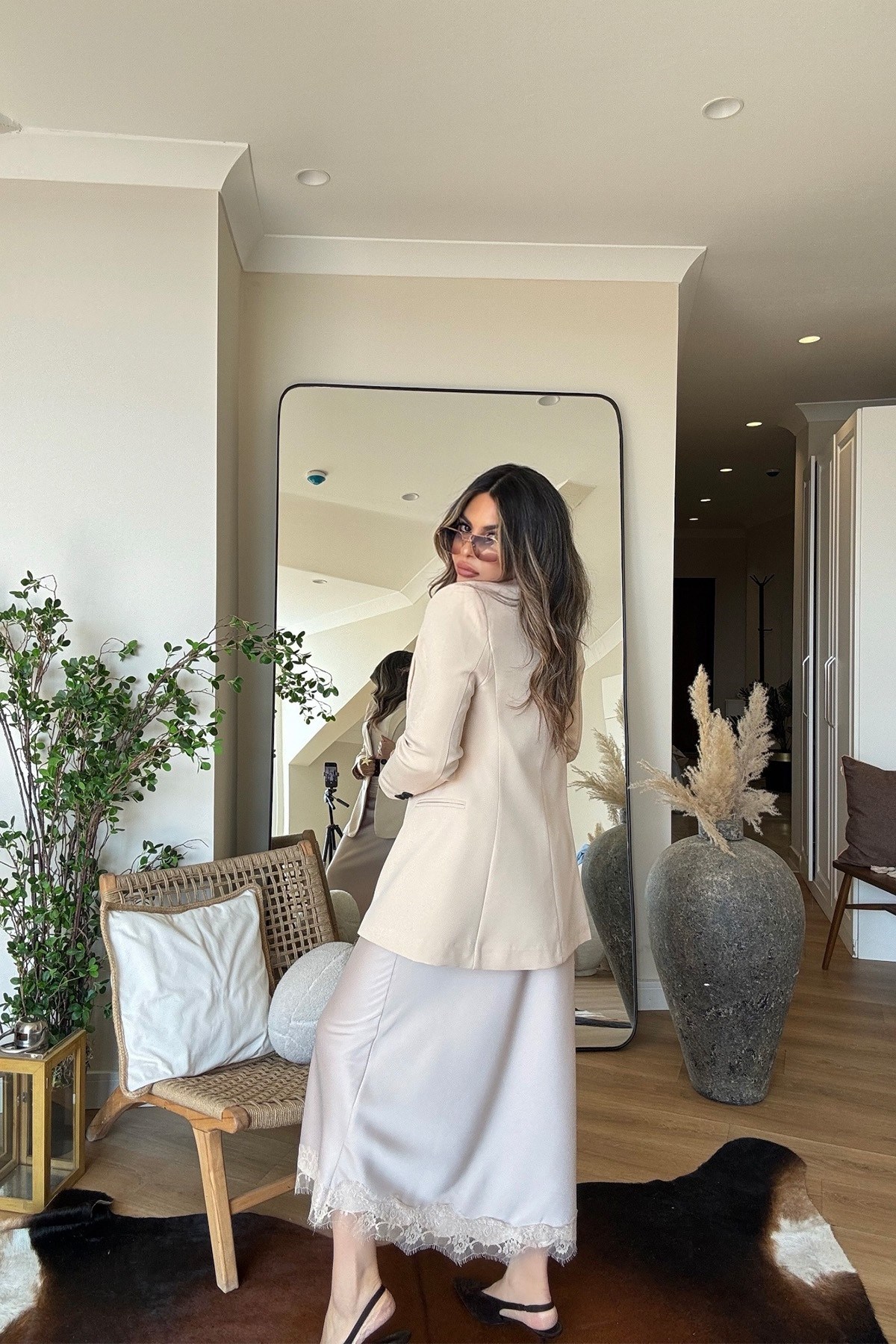 Basic İki Düğme Blazer Ceket Bej