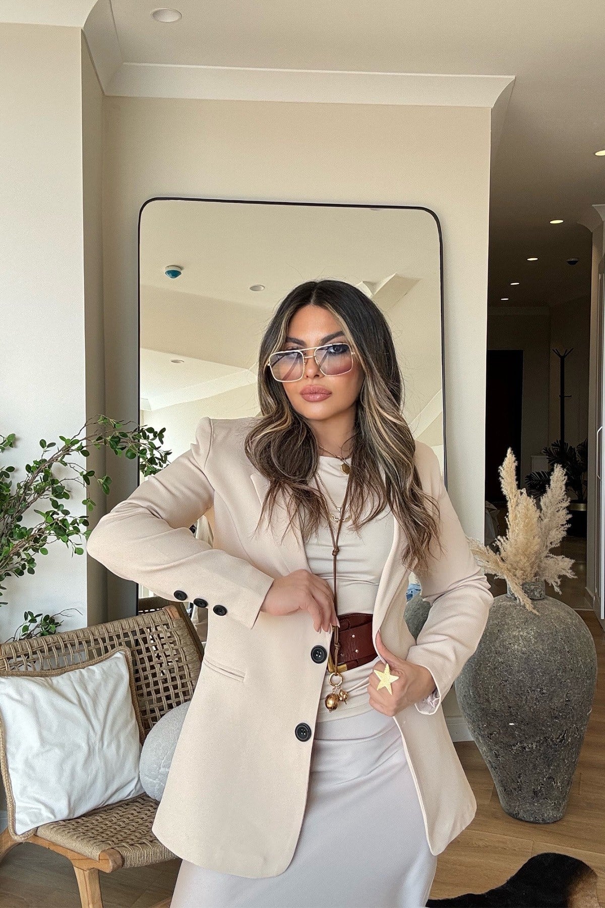 Basic İki Düğme Blazer Ceket Bej