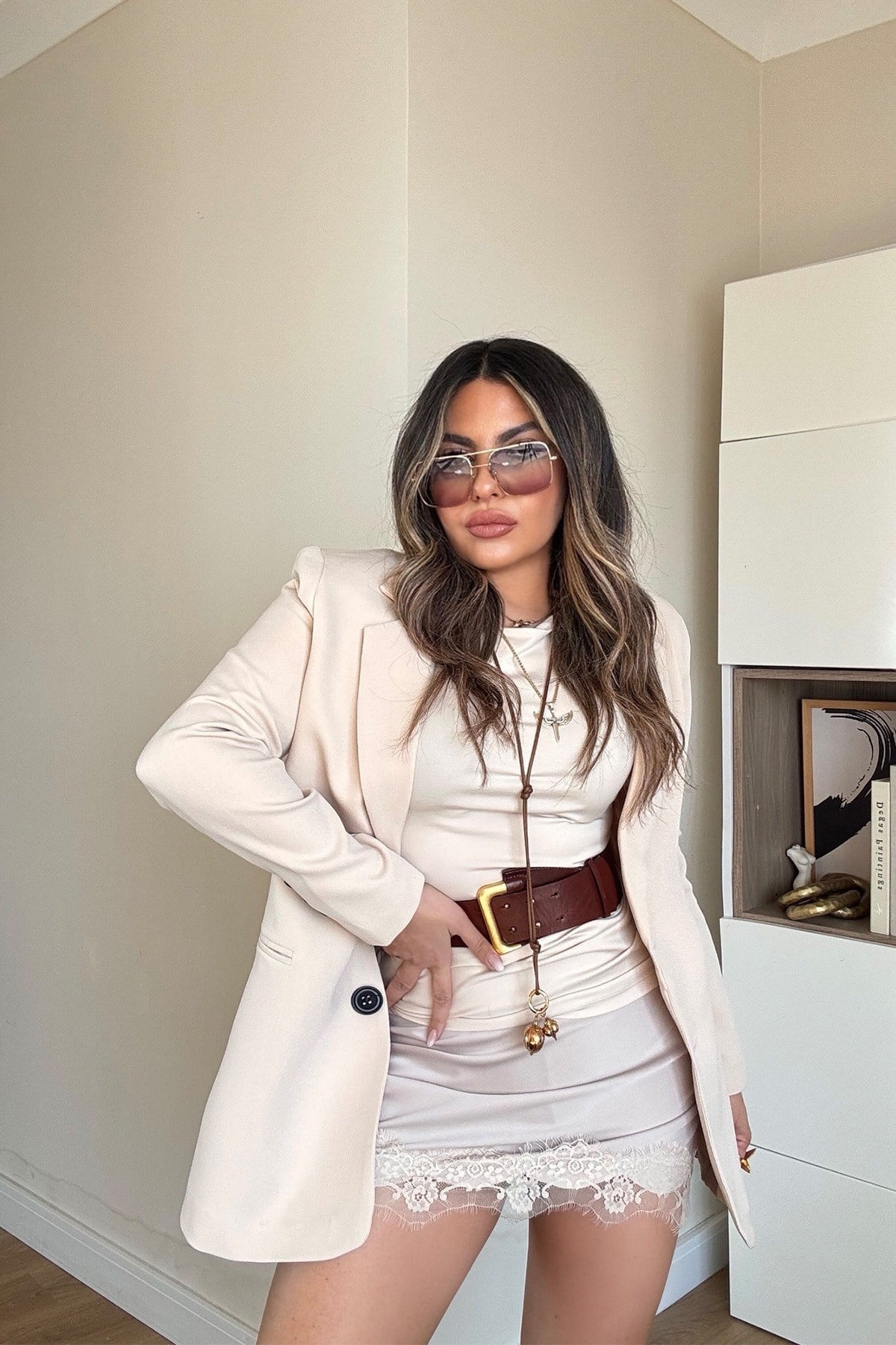 Basic İki Düğme Blazer Ceket Bej