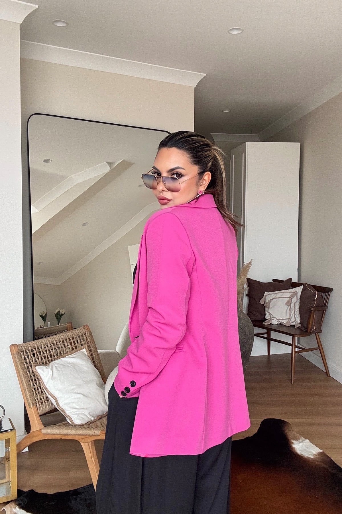 Basic İki Düğme Blazer Ceket Pembe