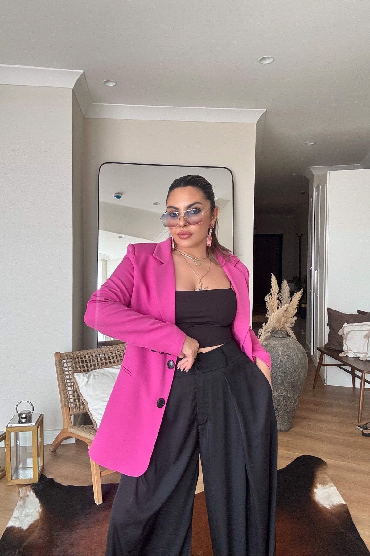 Basic İki Düğme Blazer Ceket Pembe