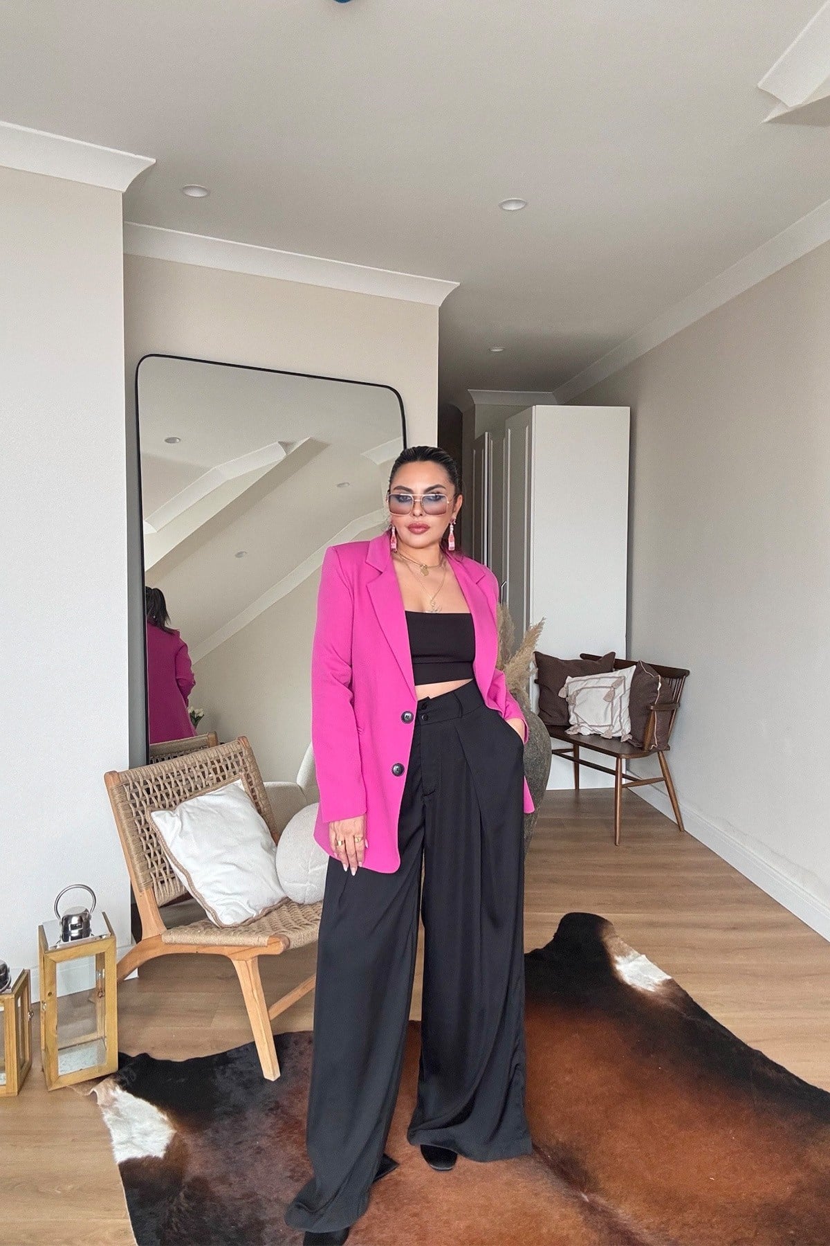 Basic İki Düğme Blazer Ceket Pembe