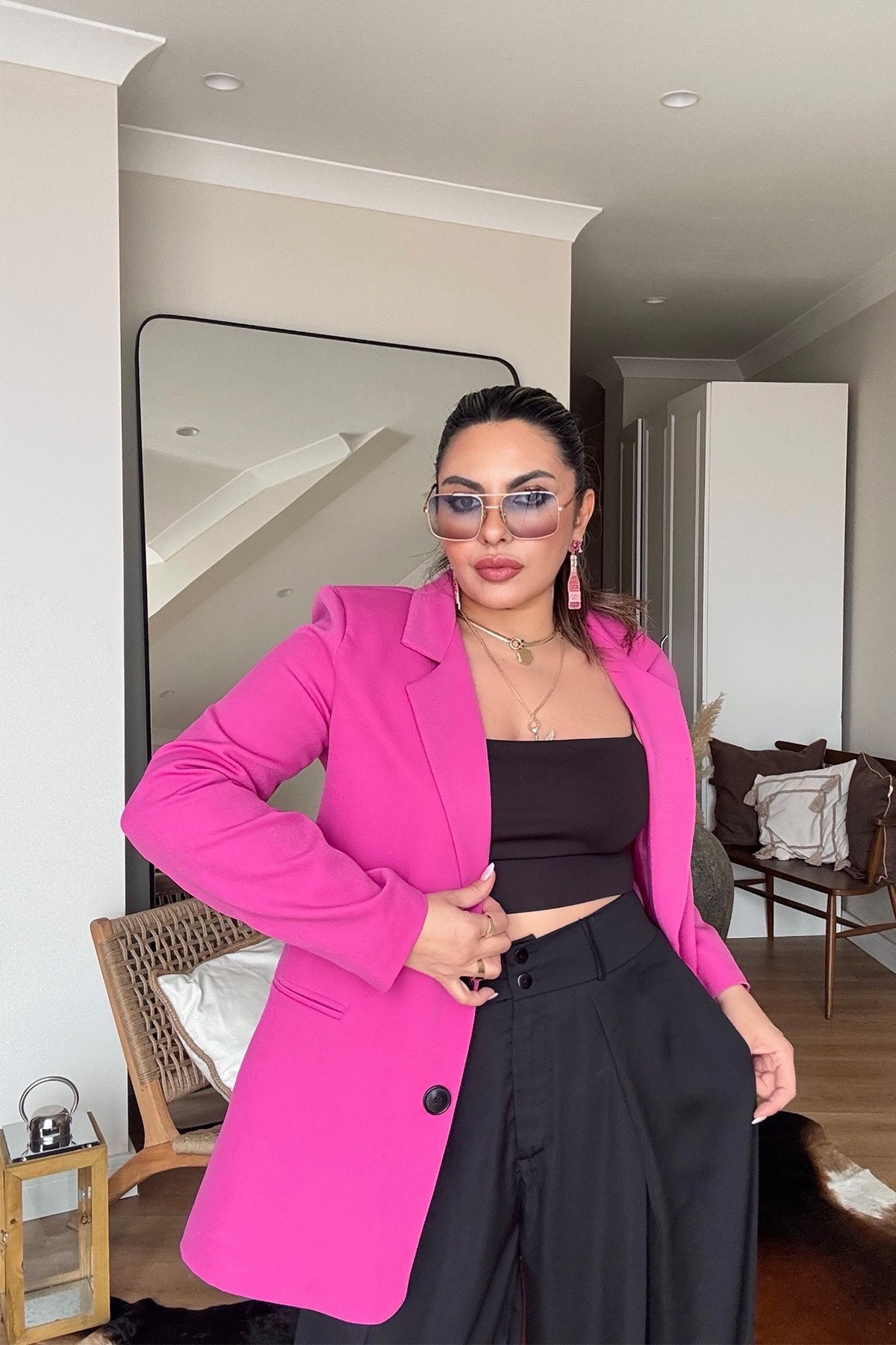 Basic İki Düğme Blazer Ceket Pembe