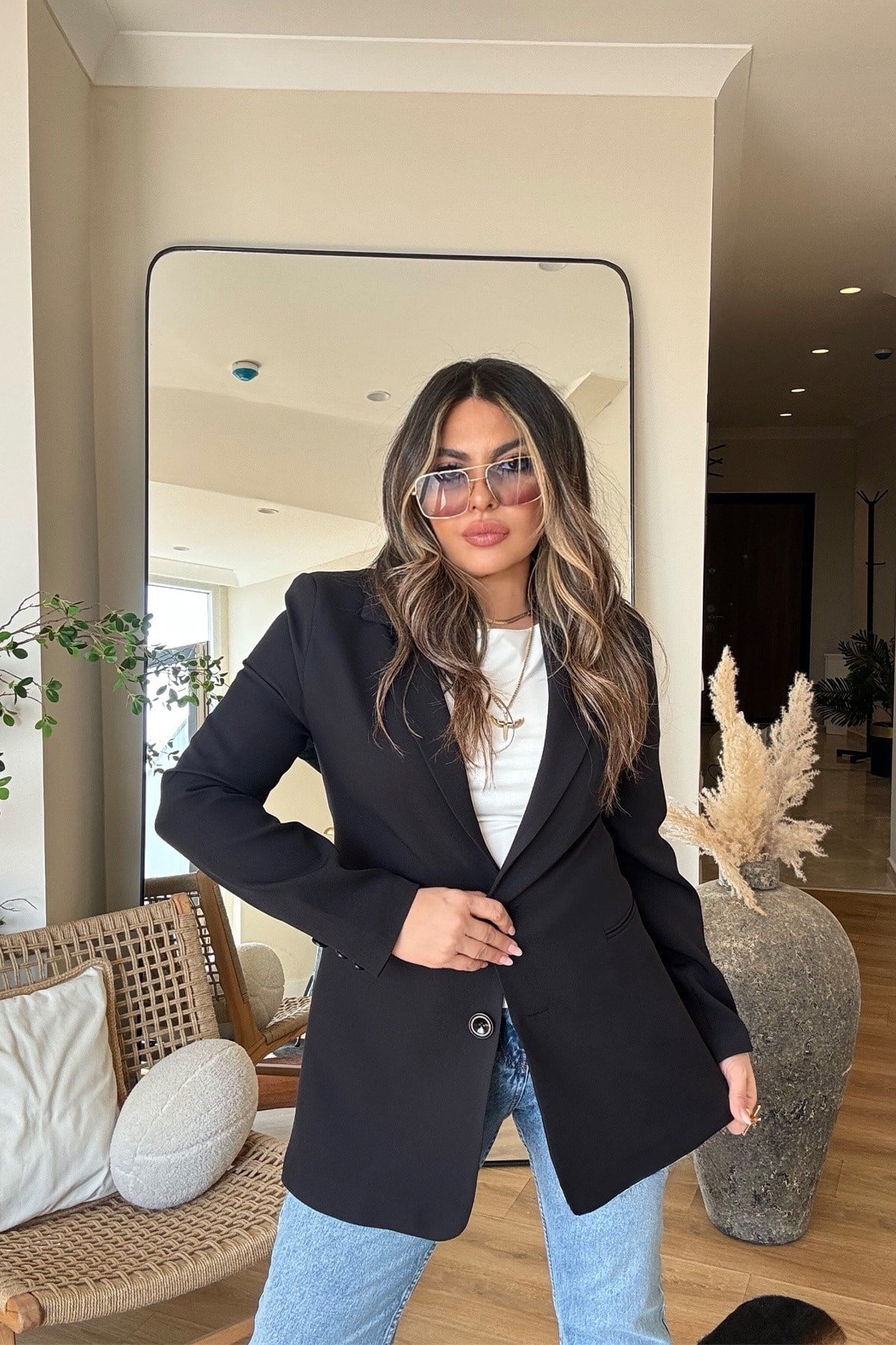Basic İki Düğme Blazer Ceket Siyah