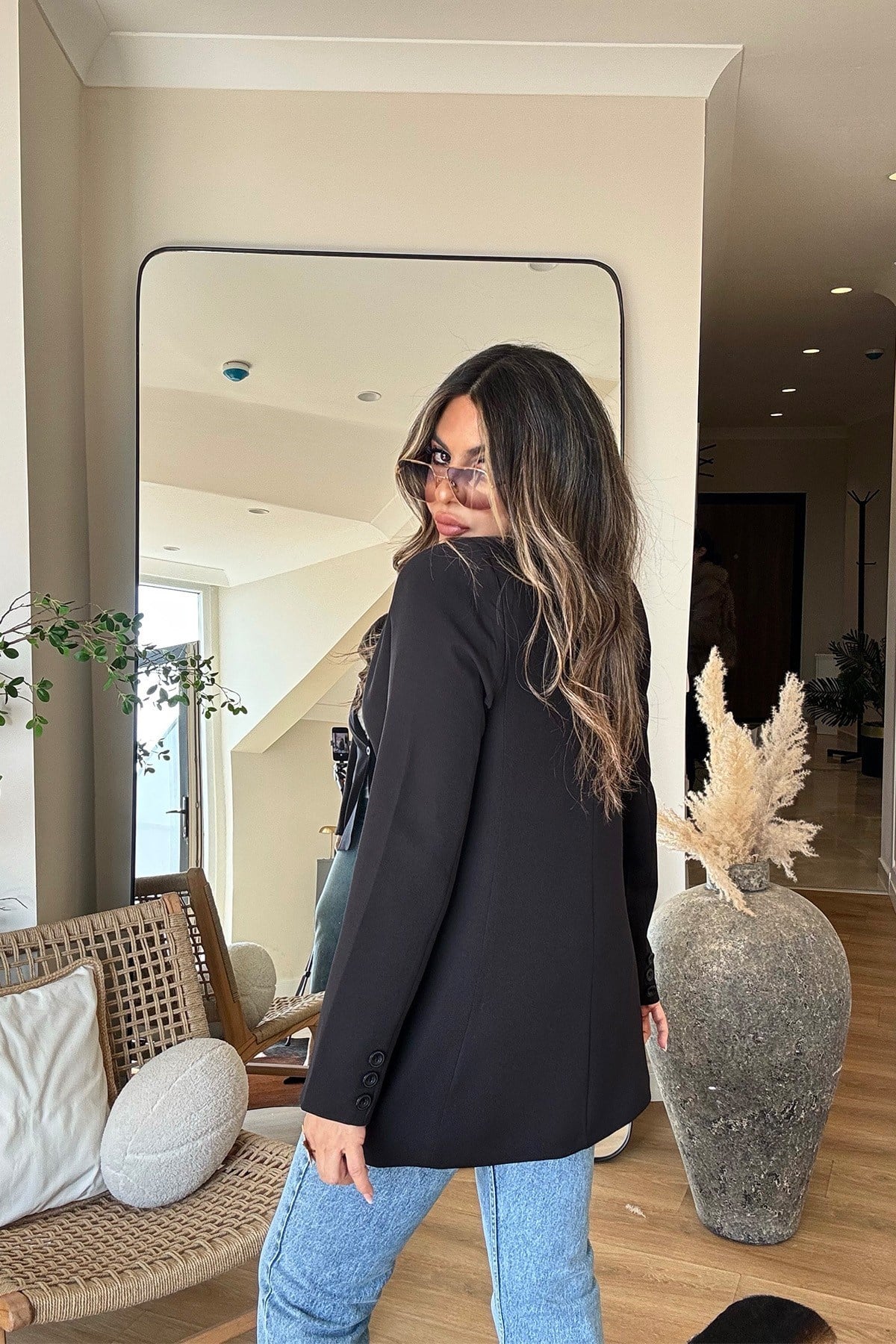 Basic İki Düğme Blazer Ceket Siyah