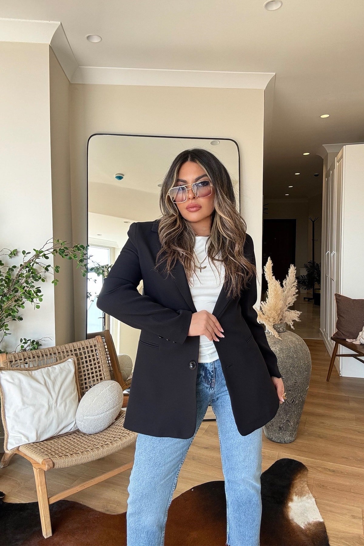 Basic İki Düğme Blazer Ceket Siyah