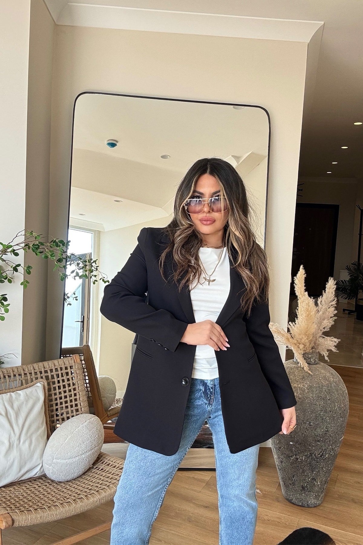 Basic İki Düğme Blazer Ceket Siyah