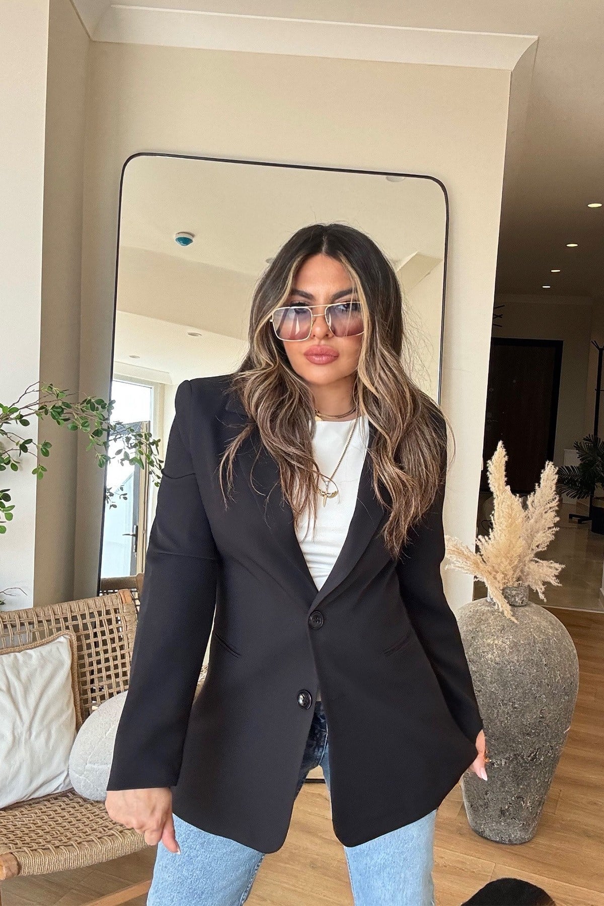 Basic İki Düğme Blazer Ceket Siyah