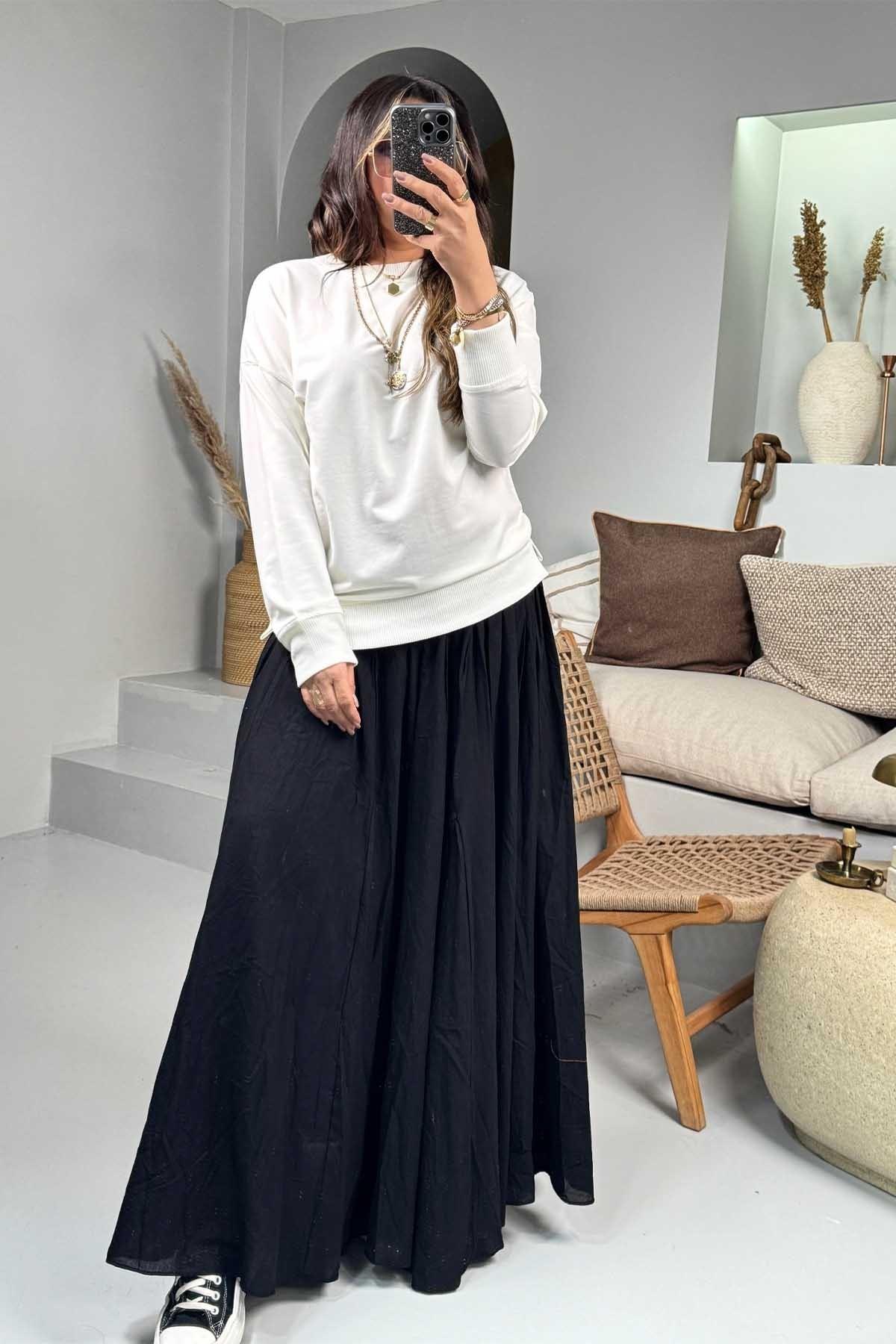 Basic Mini Yan Yırtmaçlı Sweatshirt Ekru