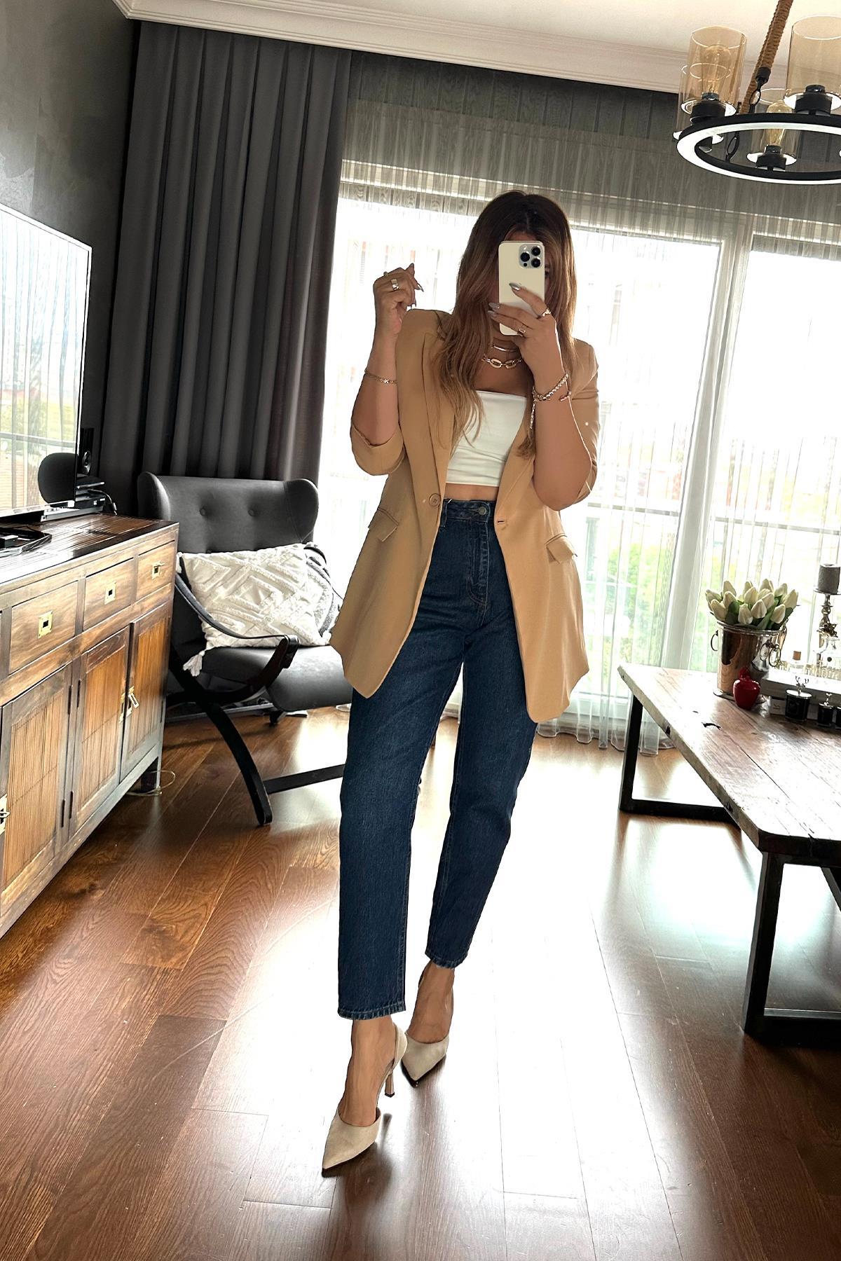 Basic Mom Jean Mavi
