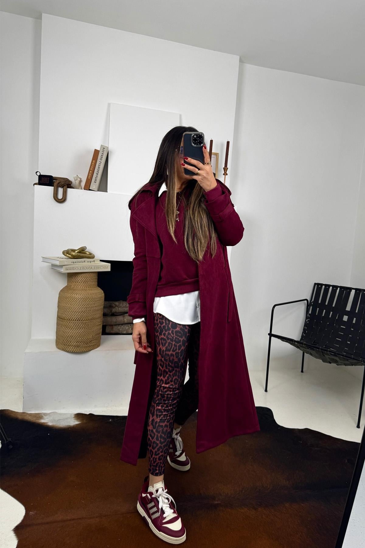 Basic Şardonlu Sweatshirt Bordo