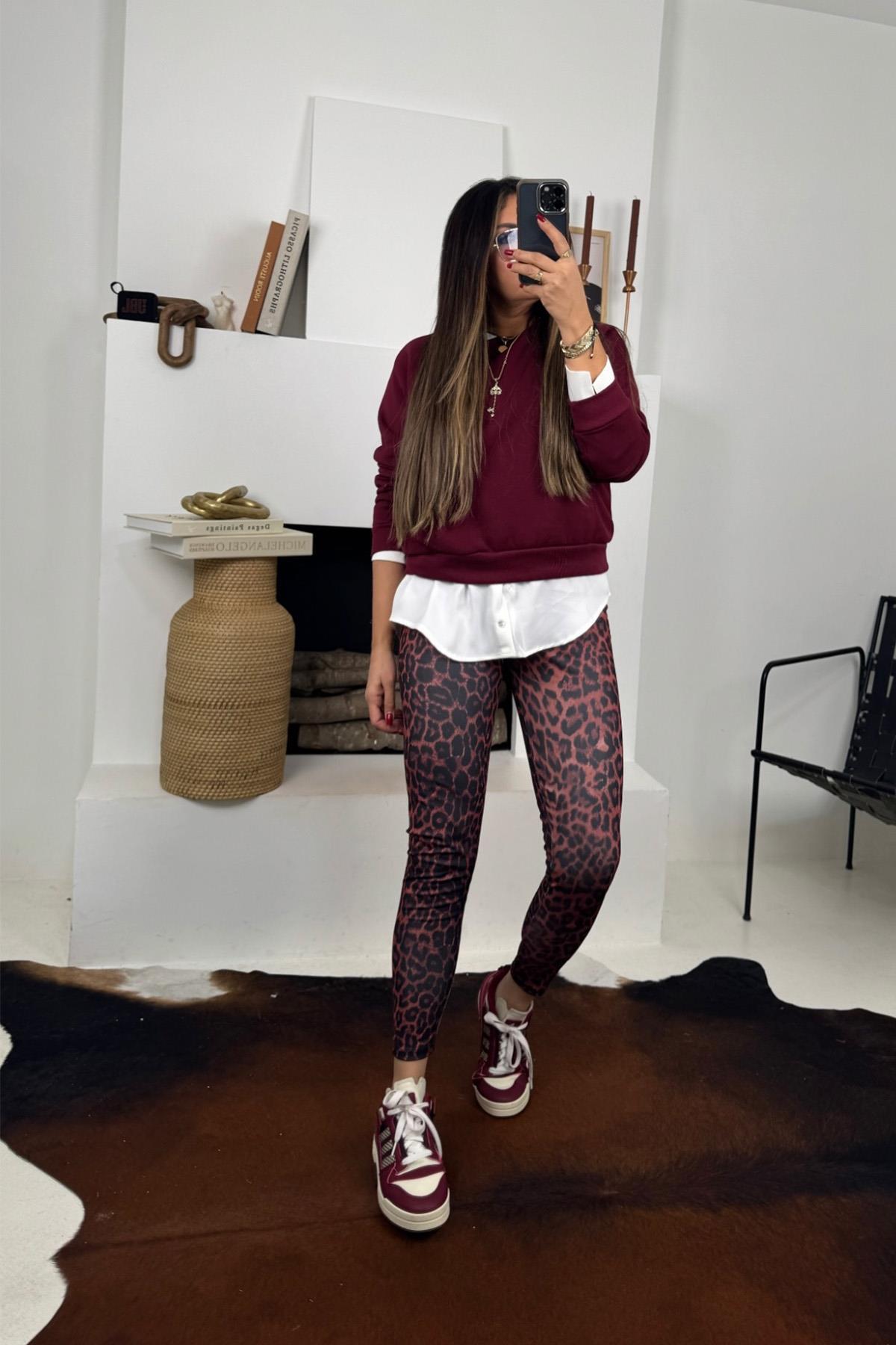 Basic Şardonlu Sweatshirt Bordo