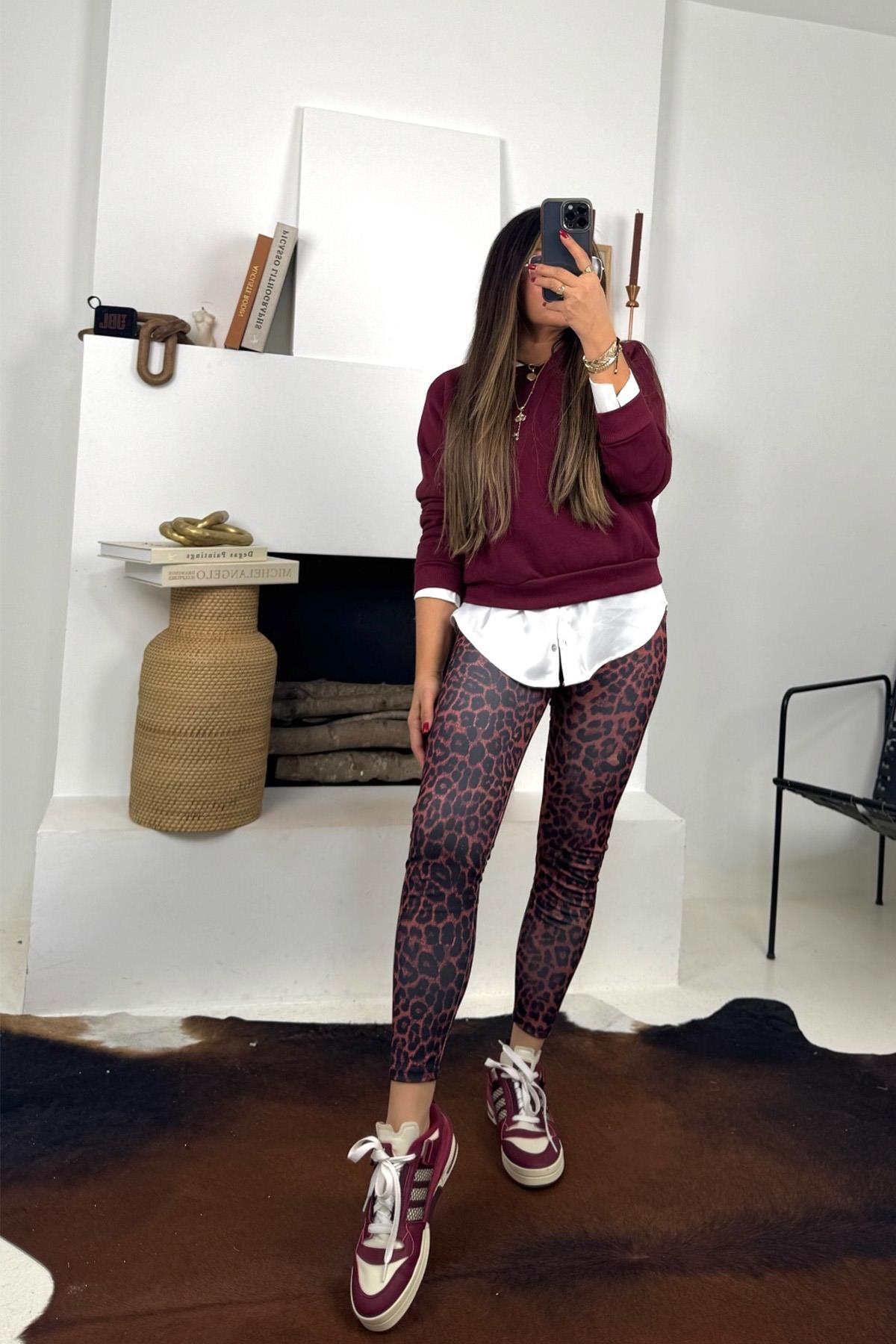 Basic Şardonlu Sweatshirt Bordo