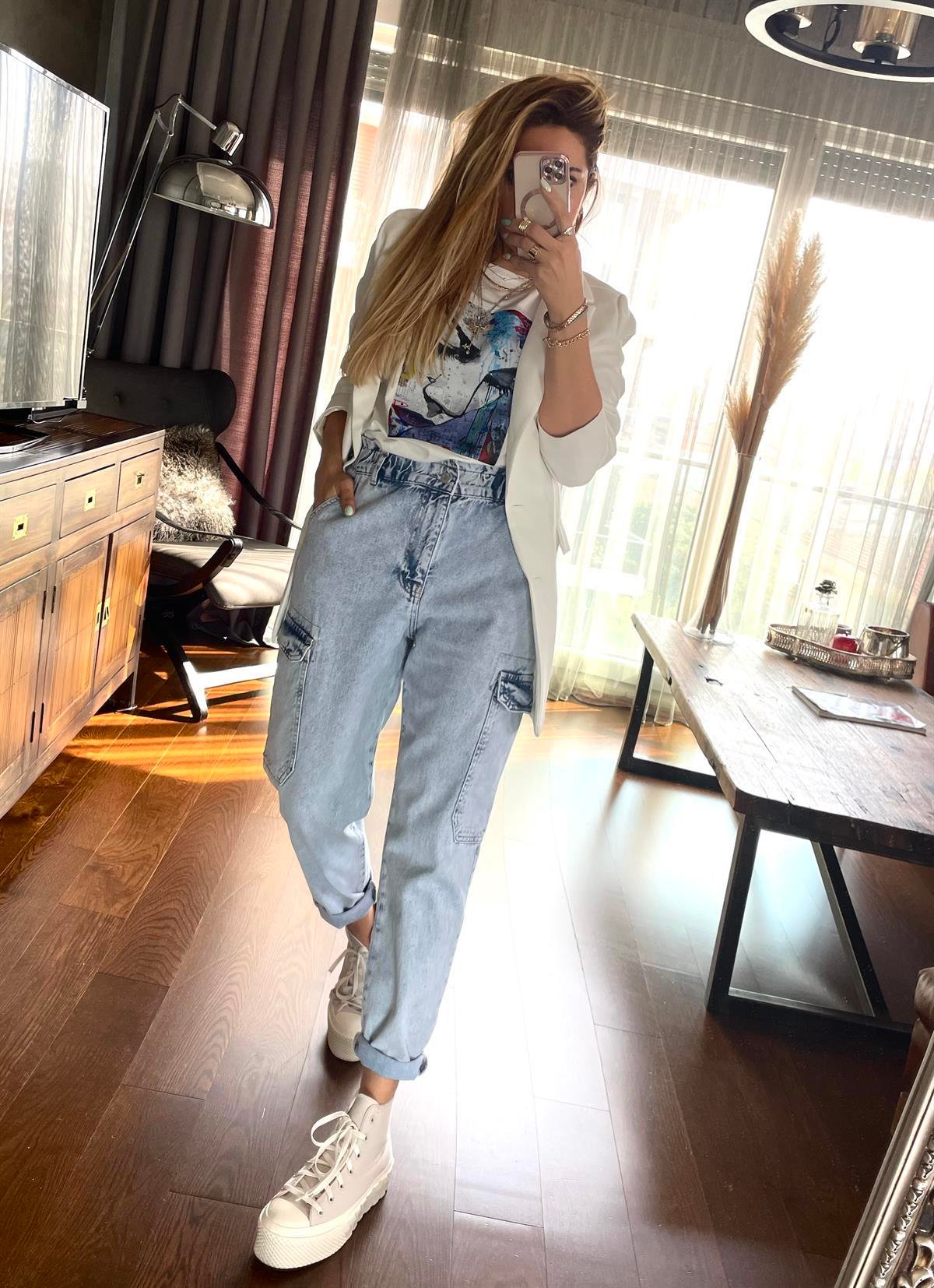 Baskılı Cubes  Tshirt Ekru