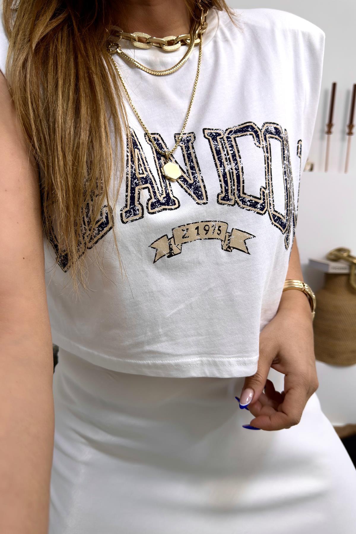 Be İcon Vatkalı Crop Tshirt Ekru