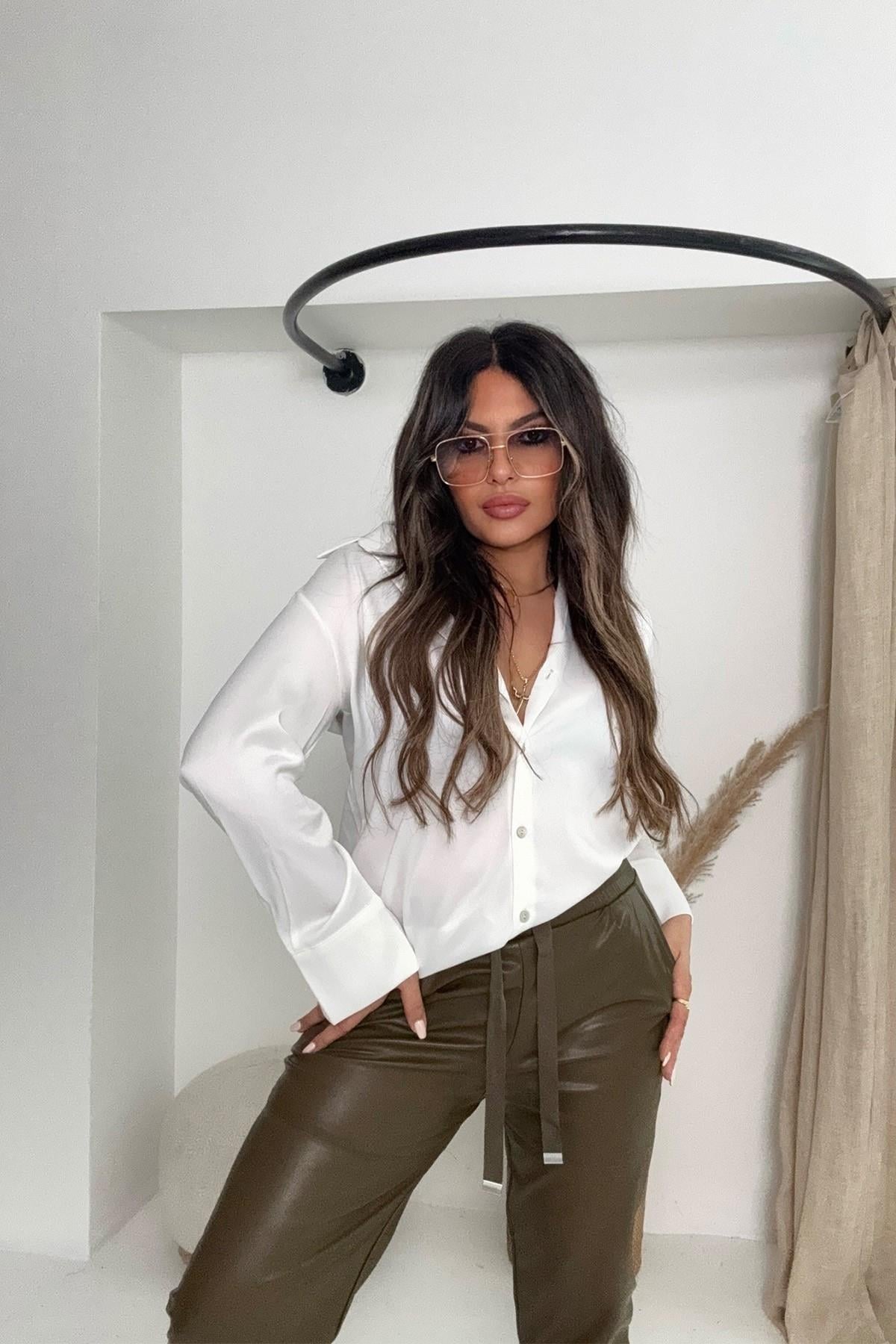 Beli Lastikli Jogger Deri Pantolon Haki